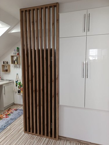 Dělící lamelová stěna - DUB WOTAN, (kompletní sada), MDF + FINISH FOLIE, 29 předpřipravených šířek od 510 do 2750 mm, libovolná výška (maximálně 2750 mm), 70 mm tloušťka příčky - Typ lamel: V úhlu 45° k základně