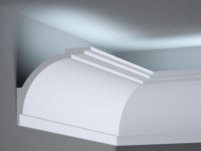 Stropná LED osvetľovacia lišta, NEPRIAME OSVETLENIE, tvrdý plast PolyForce (HD Polymer), základný biely náter (pretierateľný), 108 x 122 x 2000 mm