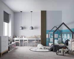 Realizace dřevěných lamel LINEA SLIM 3 – Zlatá v dětském pokoji