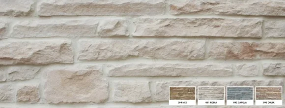 Kamenný obklad, Z BETÓNU, Štiepaný pieskovec Roma 091, biela a béžová, 170 - 600 x 40 - 180 mm, hrúbka 20 - 50 mm, 0.75 m2