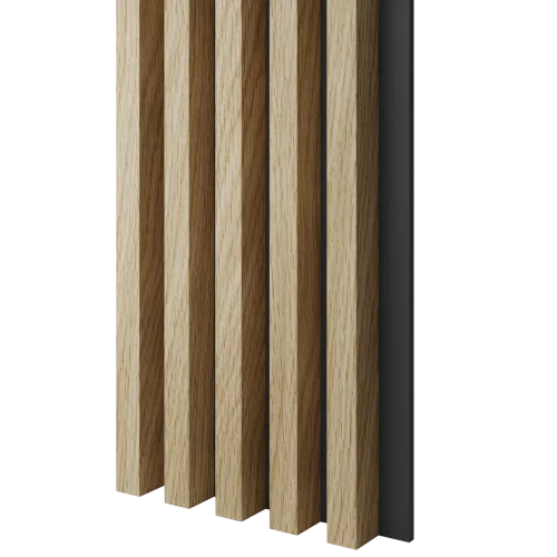 Dřevěné lamely ŠIROKÉ na ČERNÉ desce (MDF), EVROPSKÝ DUB CPL, 46 x 300 x 2750 mm (0,825 m2)