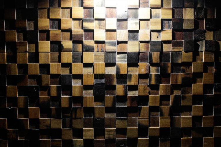 VZOREK - DŘEVĚNÁ LODNÍ MOZAIKA - OBKLADOVÝ PANEL - ROZMĚR VZORKU: 150 x 150 mm