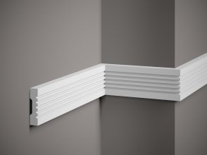 Nástěnná lišta – HLADKÁ, tvrdý plast ProFoam® (polyuretan), základní bílý nátěr (přetíratelný), 75 x 18 x 2000 mm
