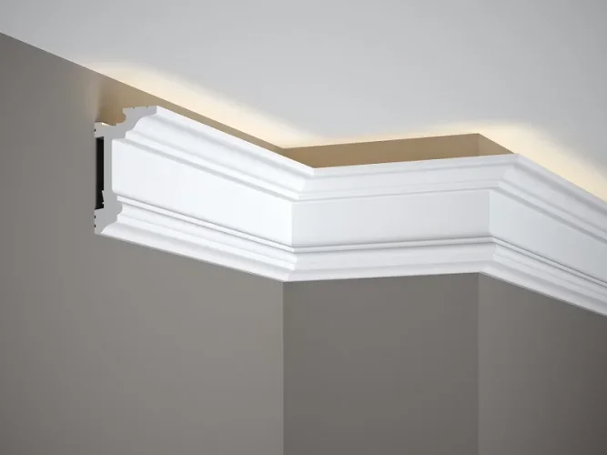 Stropní LED osvětlovací lišta, NEPŘÍMÉ OSVĚTLENÍ, tvrdý plast PolyForce (HD Polymer), základní bílý nátěr (přetíratelný), 96 x 55 x 2000 mm