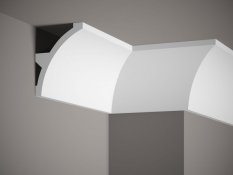 VZORKA - Stropná lišta – HLADKÁ, tvrdý plast ProFoam (polyuretan), základný biely náter (pretierateľný), 140 x 106 x 100 mm