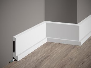 Podlahová lišta – PREMIUM, tvrdý plast PolyForce (HD Polymer), kvalitní bílý lak (finální povrch), 110 x 27 x 2000 mm