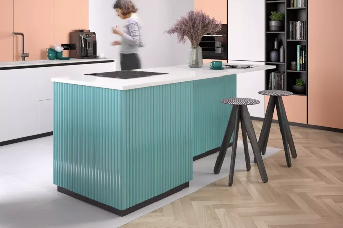 Nejlepší obkladové panely do koupelny s technologií proti poškrábání umístěné na ostrůvku
