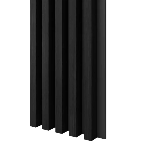 Dřevěné lamely ŠIROKÉ na ČERNÉ desce (MDF), ČERNÝ DUB, 46 x 300 x 2750 mm (0,825 m2)