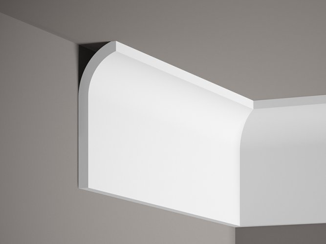 Stropná lišta – HLADKÁ, tvrdý plast PolyForce (HD Polymér), základný biely náter (pretierateľný), 135 x 40 x 2000 mm