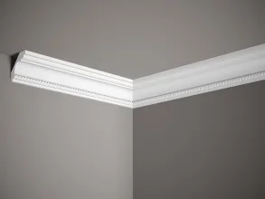 Stropní lišta – S ORNAMENTEM, tvrdý plast ProFoam® (polyuretan), základní bílý nátěr (přetíratelný), 58 x 58 x 2000 mm