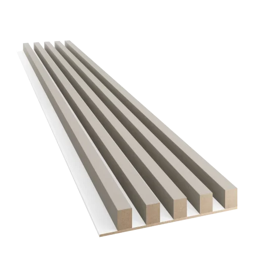 Dřevěné lamely ŠIROKÉ na BÍLÉ desce (MDF), PÍSKOVÁ BÉŽOVÁ, 46 x 300 x 2750 mm (0,825 m2)