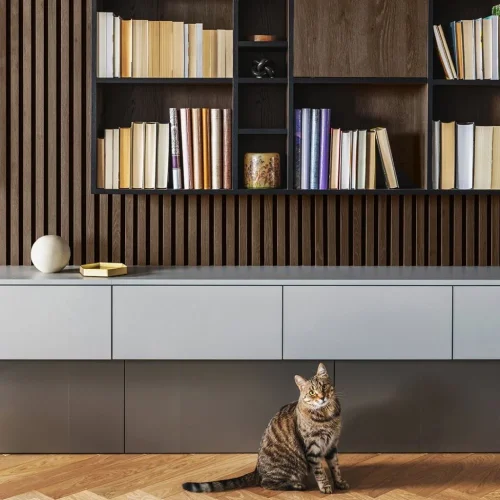 Akustický panel ACOUSTIC LINE - ezotica | černá, 2650 x 245 x 22 mm, lamely MDF + FINISH FOLIE, akustický podklad FILC