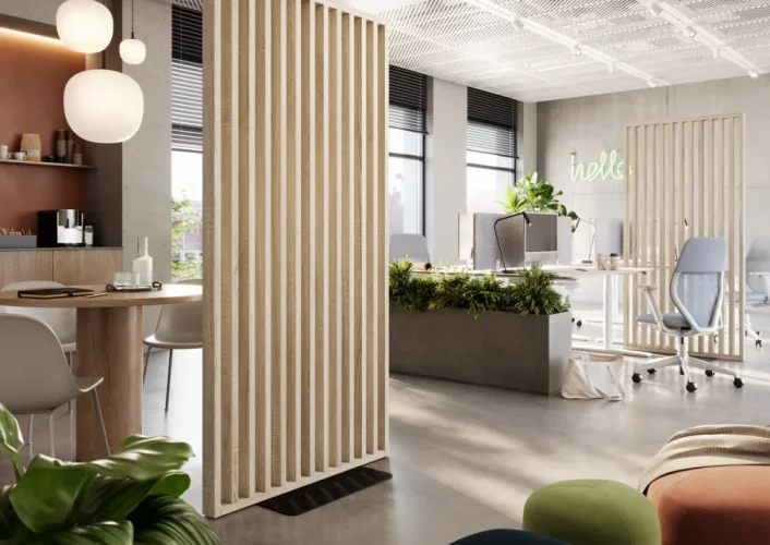 Dělící lamelová stěna s podstavcem - volně stojící, 990 x 2005 mm, (MDF), DUBOVÁ DÝHA - Typ lamel: V úhlu 45° k základně