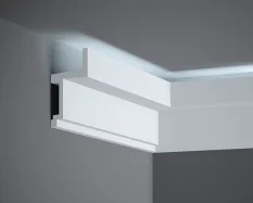 Stropná LED osvetľovacia lišta, NEPRIAME OSVETLENIE, tvrdý plast ProFoam® (polyuretán), základný biely náter (pretierateľný), 110 x 60 x 2000 mm