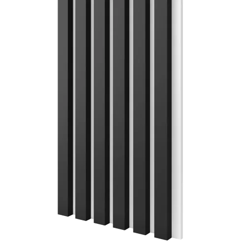 Dřevěné lamely ÚZKÉ na BÍLÉ desce (MDF), ČERNÁ MATNÁ, FINISH FOLIE, 24 x 300 x 2750 mm (0,825 m2)