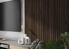 VZORKA - Akustický panel - ORECH | ČIERNY akustický podklad - ROZMER VZORKY: 200 x 100 mm