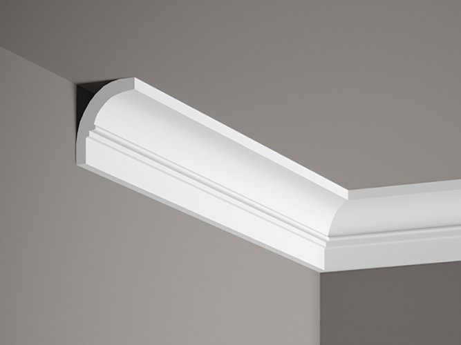 Stropní lišta – HLADKÁ, tvrdý plast ProFoam® (polyuretan), základní bílý nátěr (přetíratelný), 40 x 40 x 2000 mm