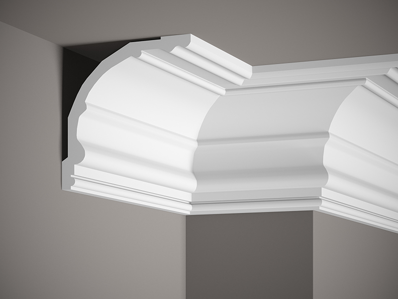 Stropní lišta – HLADKÁ, tvrdý plast ProFoam® (polyuretan), základní bílý nátěr (přetíratelný), 178 x 170 x 2000 mm