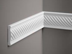 Nástěnná lišta – S ORNAMENTEM, tvrdý plast ProFoam® (polyuretan), základní bílý nátěr (přetíratelný), 75 x 15 x 2000 mm Nástěnná lišta – S ORNAMENTEM, tvrdý plast ProFoam® (polyuretan), základní bílý nátěr (přetíratelný), 75 x 15 x 2000 mm