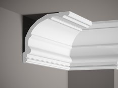 Stropní lišta – HLADKÁ, tvrdý plast ProFoam® (polyuretan), základní bílý nátěr (přetíratelný), 178 x 170 x 2000 mm