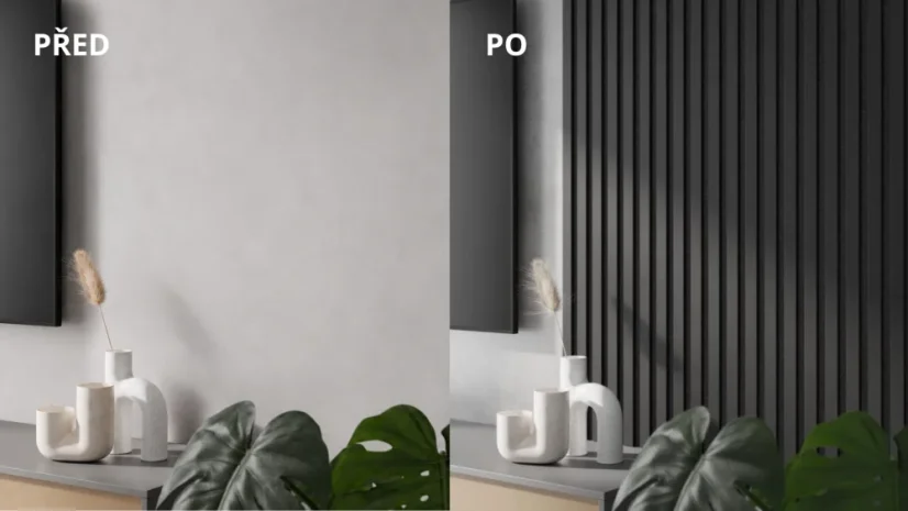 ATYPICKÝ PRODUKT - Akustický panel - ČERNÝ, MDF + FOLIE FINISH, ČERNÝ akustický podklad FILC, 300 x 2495 mm