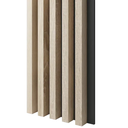 Dřevěné lamely ŠIROKÉ na ČERNÉ desce (MDF), DUB SONOMA, 46 x 300 x 2750 mm (0,825 m2)