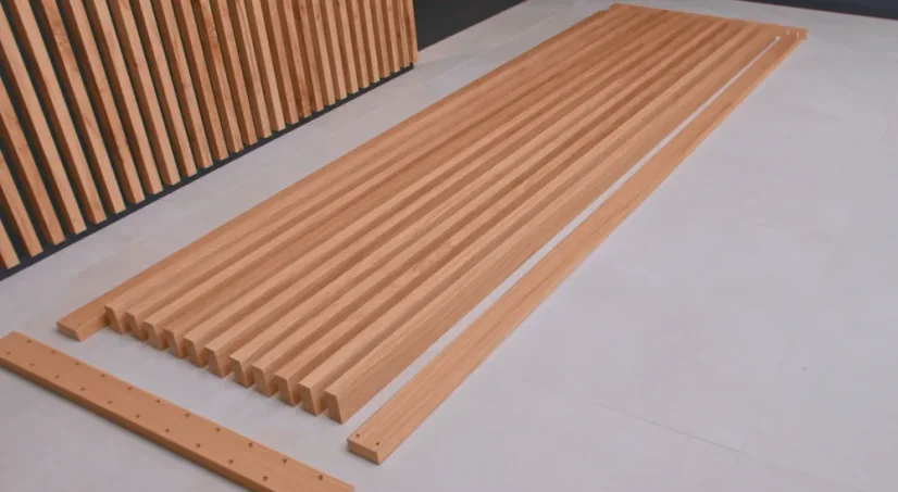 Dělící lamelová stěna - DUB WOTAN, (kompletní sada), MDF + FINISH FOLIE, 29 předpřipravených šířek od 510 do 2750 mm, libovolná výška (maximálně 2750 mm), 70 mm tloušťka příčky - Typ lamel: V úhlu 45° k základně