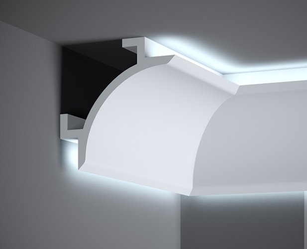 Stropná LED osvetľovacia lišta, NEPRIAME OSVETLENIE, tvrdý plast PolyForce (HD Polymer), základný biely náter (pretierateľný), 147 x 147 x 2000 mm