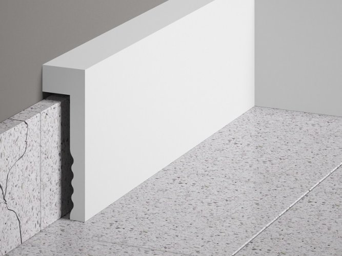 Podlahová lišta – PREMIUM, tvrdý plast PolyForce (HD Polymér), kvalitný biely lak (finálny povrch), 101 x 23 x 2000 mm