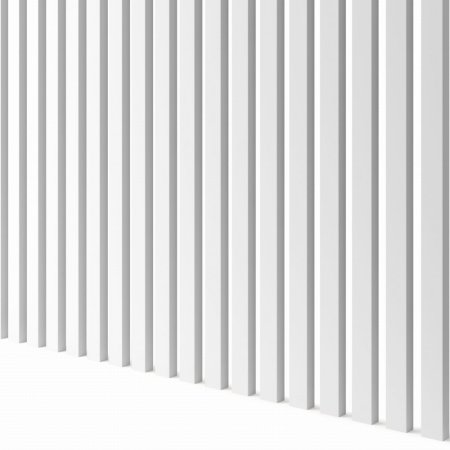 Bílé úzké dřevotřískové lamely, které se lepí na stěnu