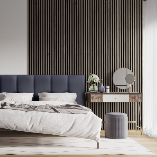 Akustický panel ACOUSTIC LINE - hakira beige | černá, 2650 x 245 x 22 mm, lamely MDF + FINISH FOLIE, akustický podklad FILC