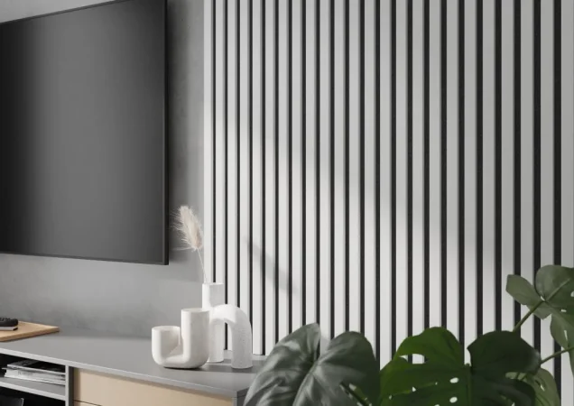 Stěnové obkladové panely do interiéru - obývacího pokoje vedle televize