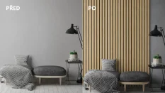 Dřevěné lamely ŠIROKÉ na ČERNÉ desce (MDF), EVROPSKÝ DUB CPL, 46 x 300 x 2750 mm (0,825 m2)