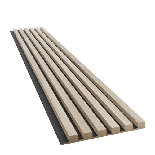 Drevené lamely ÚZKE na ČIERNEJ doske (MDF), DUB SONOMA, FINISH FÓLIA, 24 x 300 x 2750 mm (0,825 m2)