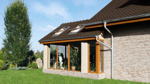 Realizace betonového obkladu CALIFORNIA 1 imitující kámen na domě