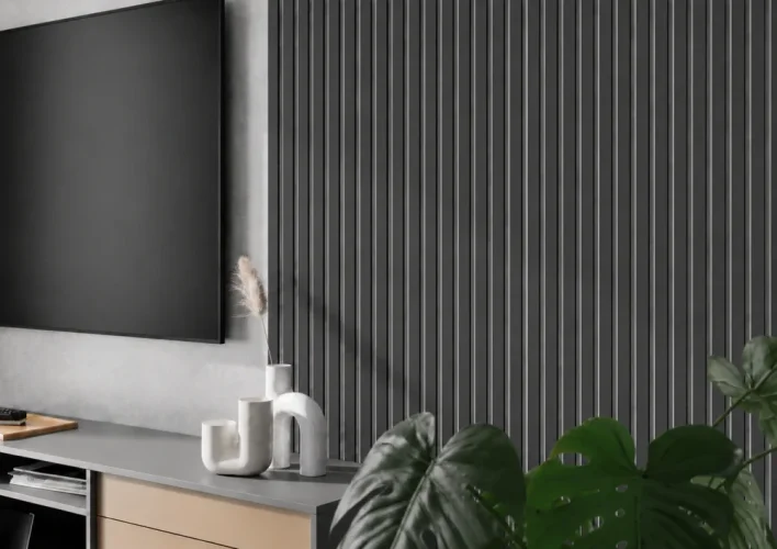 Akustický panel - GRAFIT (ANTRACIT), MDF + FOLIE FINISH, ŠEDÝ akustický podklad FILC, 300 x 2750 mm