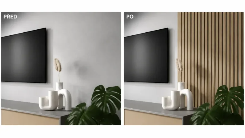 Akustický panel - DUB EURÓPSKY, MDF + CPL PREMIUM, SIVÝ akustický podklad FILC, 300 x 2750 mm