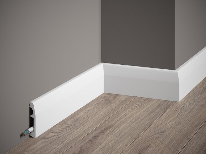 Podlahová lišta – HLADKÁ, tvrdý plast PolyForce (HD Polymer), základní bílý nátěr (přetíratelný), 69 x 14 x 2000 mm