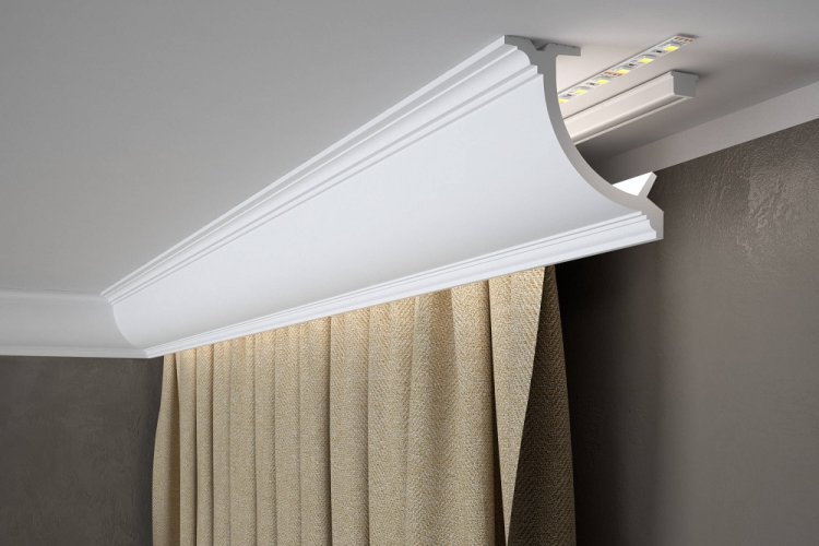 Garnýžová LED osvětlovací lišta, NEPŘÍMÉ OSVĚTLENÍ, tvrdý plast PolyForce (HD Polymer), základní bílý nátěr (přetíratelný), 110 x 110 x 2000 mm
