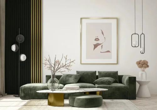 Realizace dřevěných lamel LINEA SLIM 3 – Nápaditá kombinace zlaté se zelenou