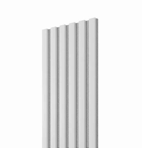 Akustický panel - BIELY, MDF + FÓLIA FINISH, SIVÝ akustický podklad FILC, 300 x 2750 mm