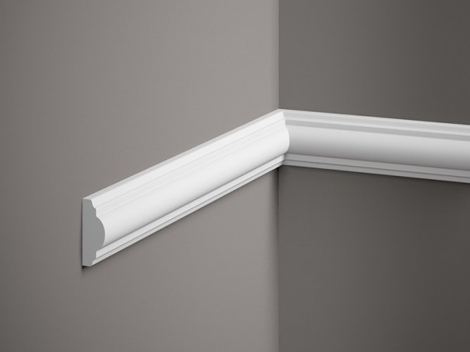 Nástěnná lišta – HLADKÁ, tvrdý plast PolyForce (HD Polymer), základní bílý nátěr (přetíratelný), 40 x 18 x 2000 mm