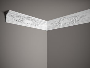 Stropná lišta – S ORNAMENTOM, tvrdý materiál ProFoam (Polyuretán), základný biely náter (pretierateľný), 17,1 x 17,8 x 2000 mm