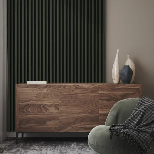 LINEA SLIM 3 dřevěné lamely na desce - botanic | černá, 2650 x 150 x 30 mm