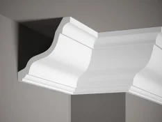 Stropná lišta – HLADKÁ, tvrdý plast ProFoam® (polyuretán), základný biely náter (pretierateľný), 145 x 146 x 2000 mm