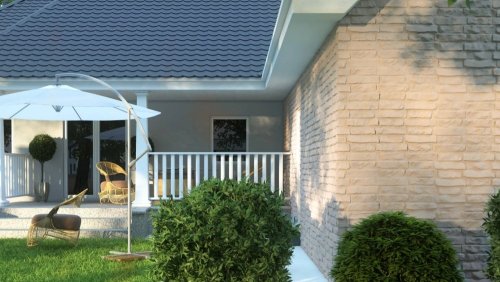 Realizace betonového obkladu SANTORINI 1 – Světlý kámen na rodinném domě