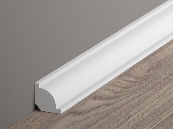 Podlahová lišta – PREMIUM, tvrdý plast PolyForce (HD Polymer), kvalitní bílý lak (finální povrch), 21 x 21 x 2000 mm