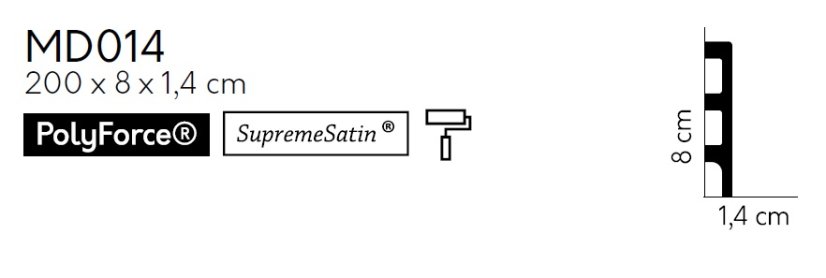 Podlahová lišta – HLADKÁ, tvrdý plast PolyForce (HD Polymer), základní bílý nátěr (přetíratelný), 80 x 14 x 2000 mm