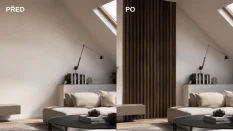 Akustický panel - OŘECH, MDF + FOLIE FINISH 3D, ČERNÝ akustický podklad FILC, 300 x 2750 mm