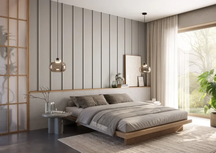 Designový obkladový panel JAPANDI (MDF), PÍSKOVĚ BÉŽOVÁ, 24 x 300 x 2750 mm (0,825 m2)